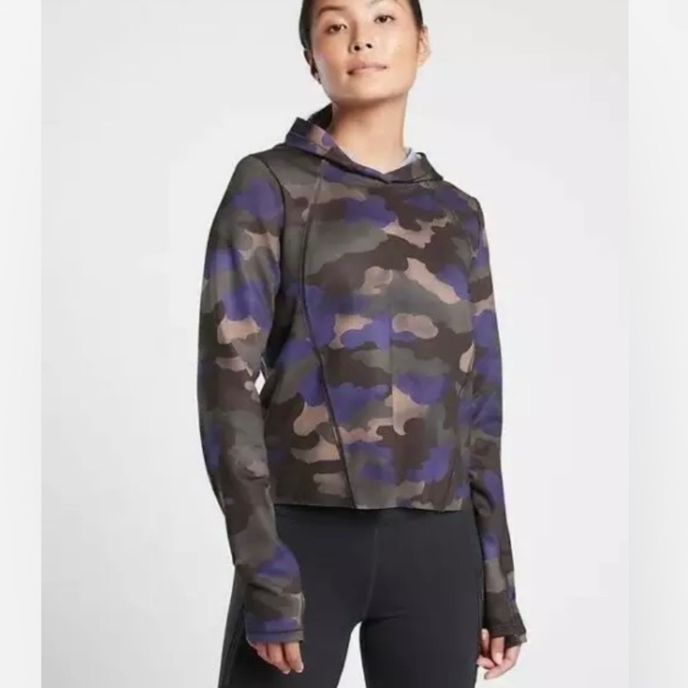 ATHLETA Mantra Blue Camouflage Pinnacle Athletic Long Sleeve Hoodie Size XL